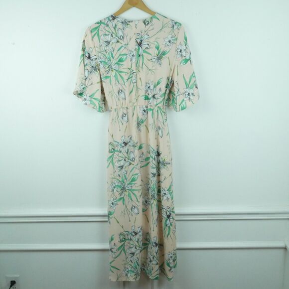 Betabrand XS Wrap Dress Flutter Sleeve Midi Pastel Feminine Floral Cottagecore - Picture 9 of 10